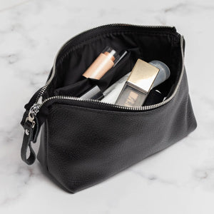 Full grain Leather Makeup Bag - Allure | Graini Black - Skin and Skin