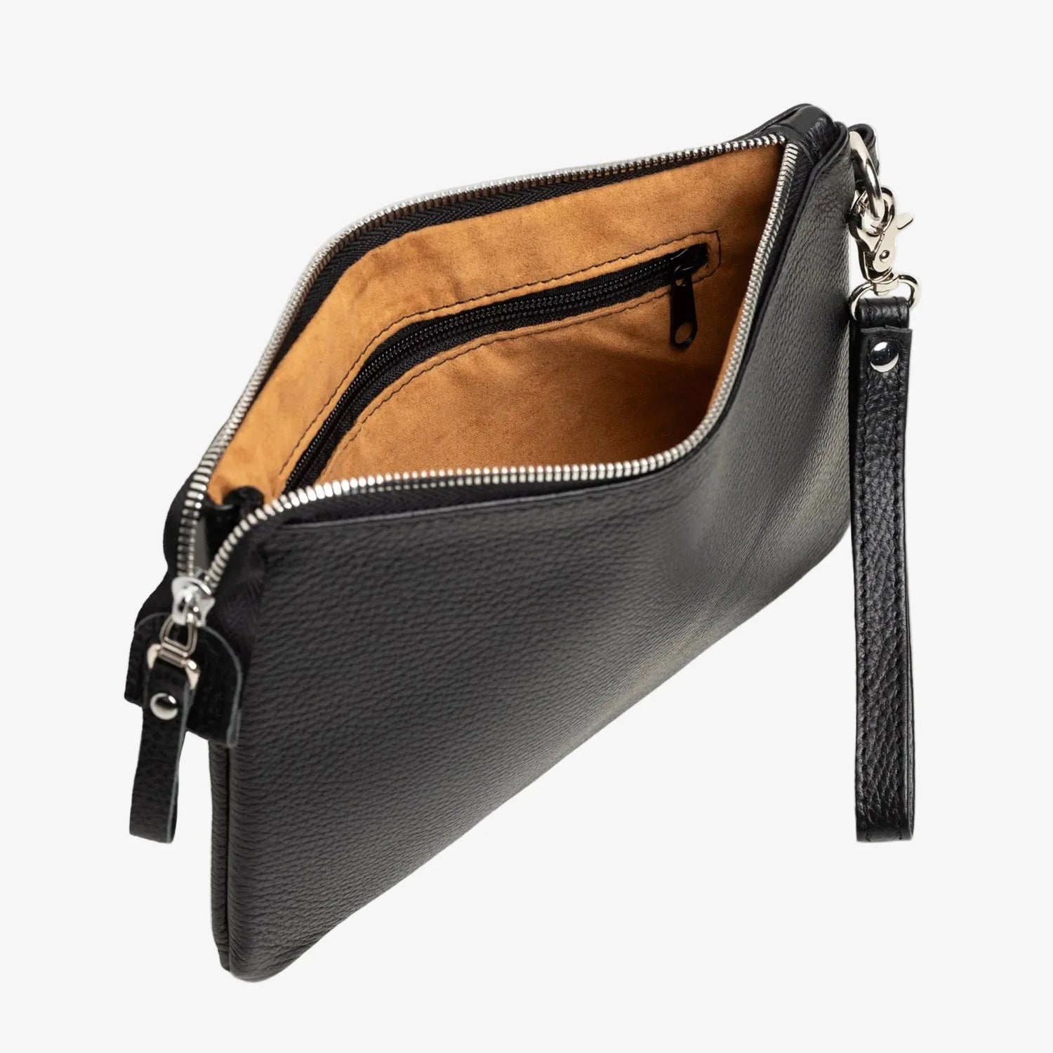 Zippered Full grain Leather Clutch | Graini Black - Skin and Skin