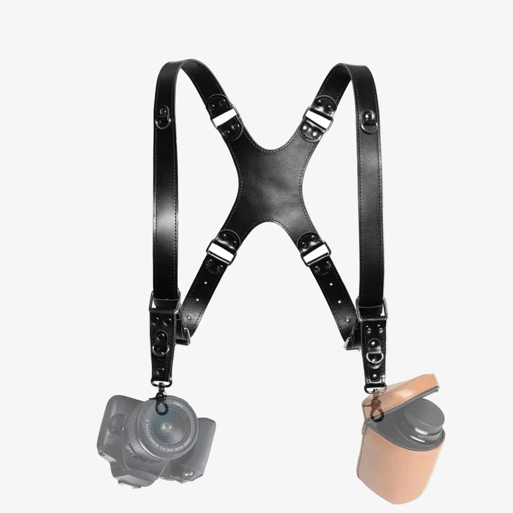 Leather Double Camera Harness - Matted | Black - Skin and Skin