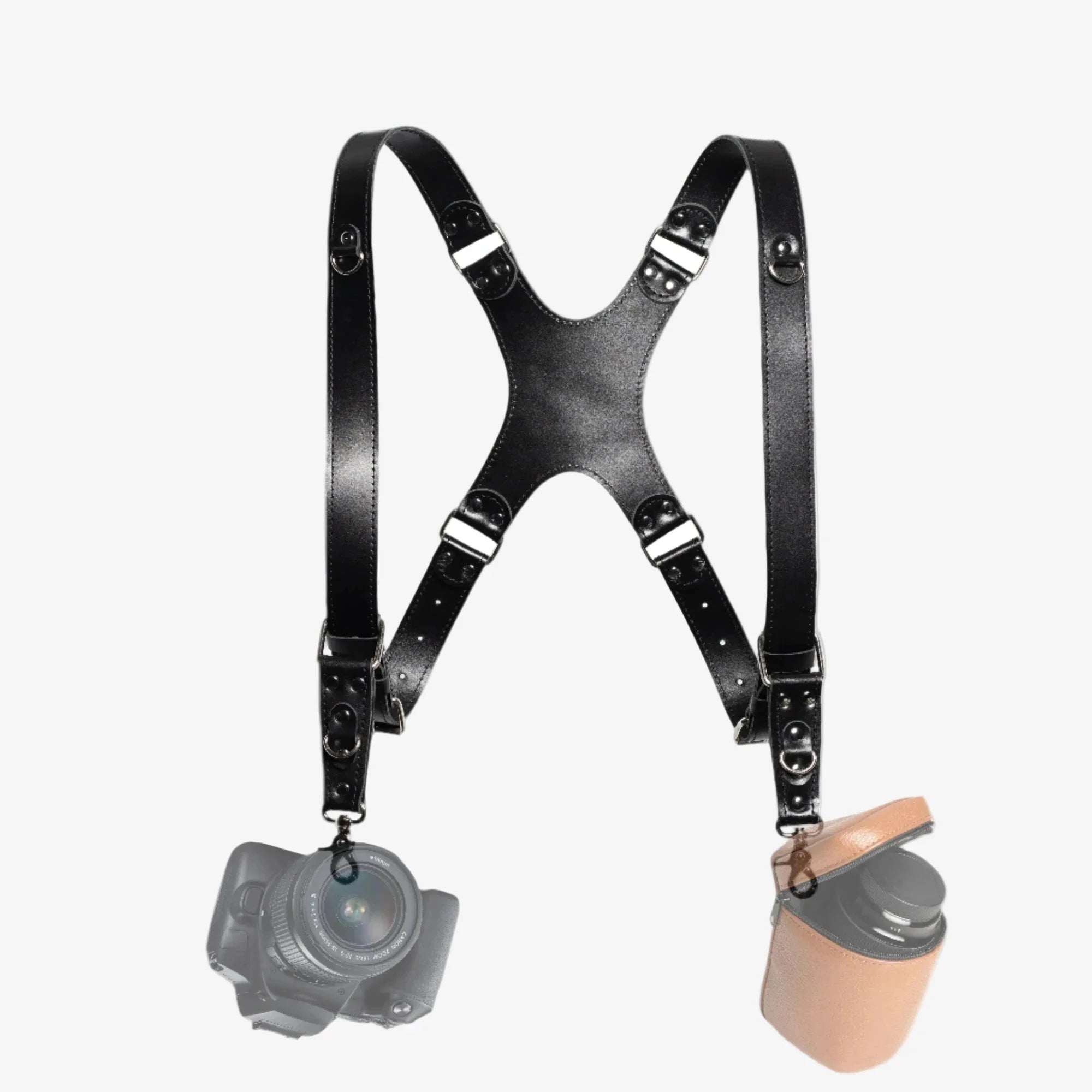 Leather Double Camera Harness | Black - Skin and Skin