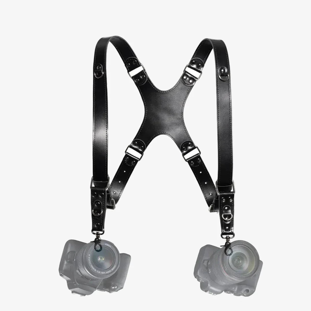 Leather Double Camera Harness - Matted | Black - Skin and Skin