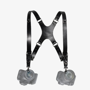 Leather Double Camera Harness | Black - Skin and Skin