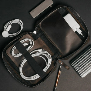 Leather Organizer for Cables & Tech | Chocolate Brown - Skin and Skin