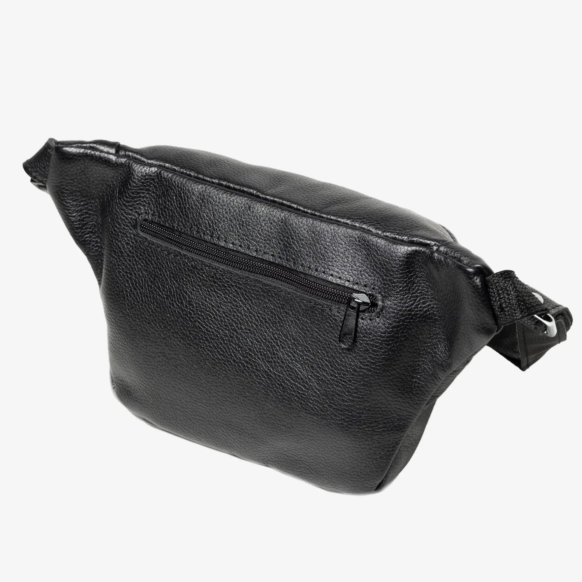 Leather Waist Bag with Zipper | Grainy Black - Skin and Skin