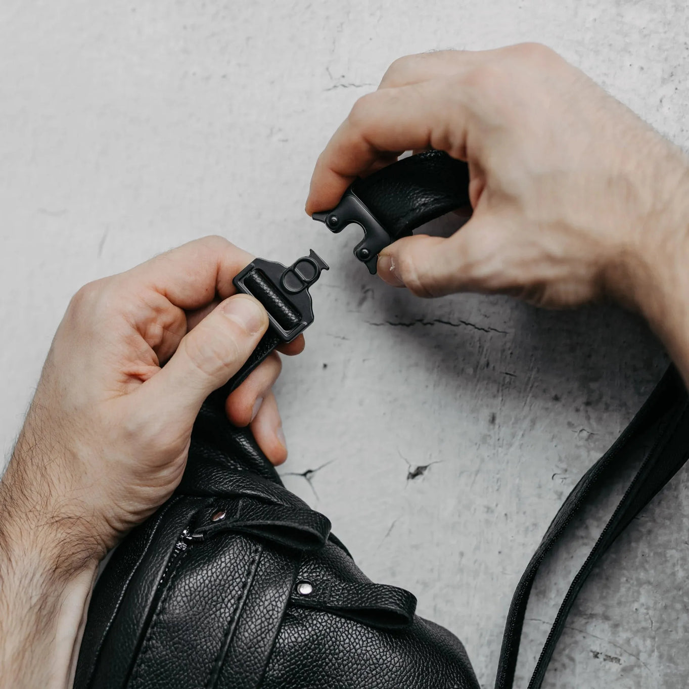 Leather Waist Bag with Zipper | Grainy Black - Skin and Skin