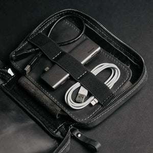 Leather Organizer for Cables & Tech | Smoky Grey - Skin and Skin