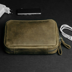 Organizer for Cables & Tech with Zip Closure | Olive Green - Skin and Skin
