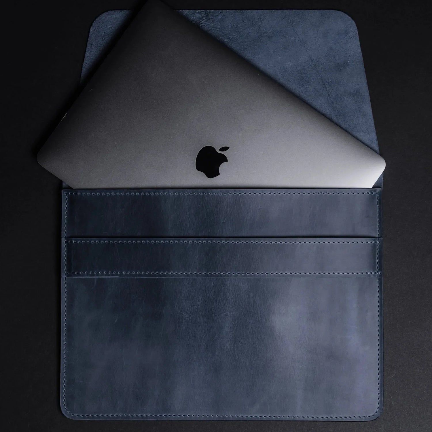 Distressed Leather Sleeve for Macbook - All sizes | Navy Blue - Skin and Skin
