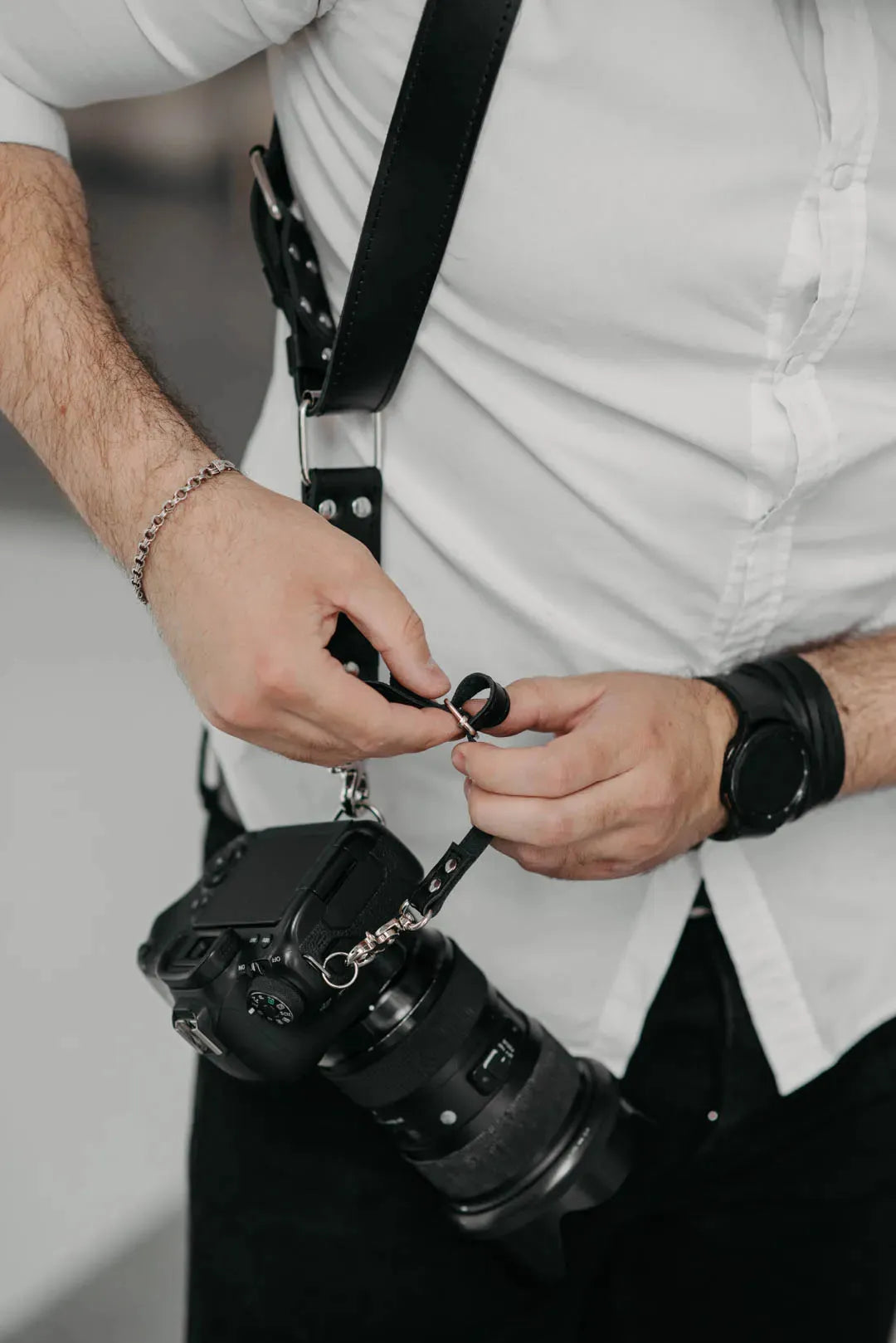 Leather Double Camera Harness - Matted | Black - Skin and Skin