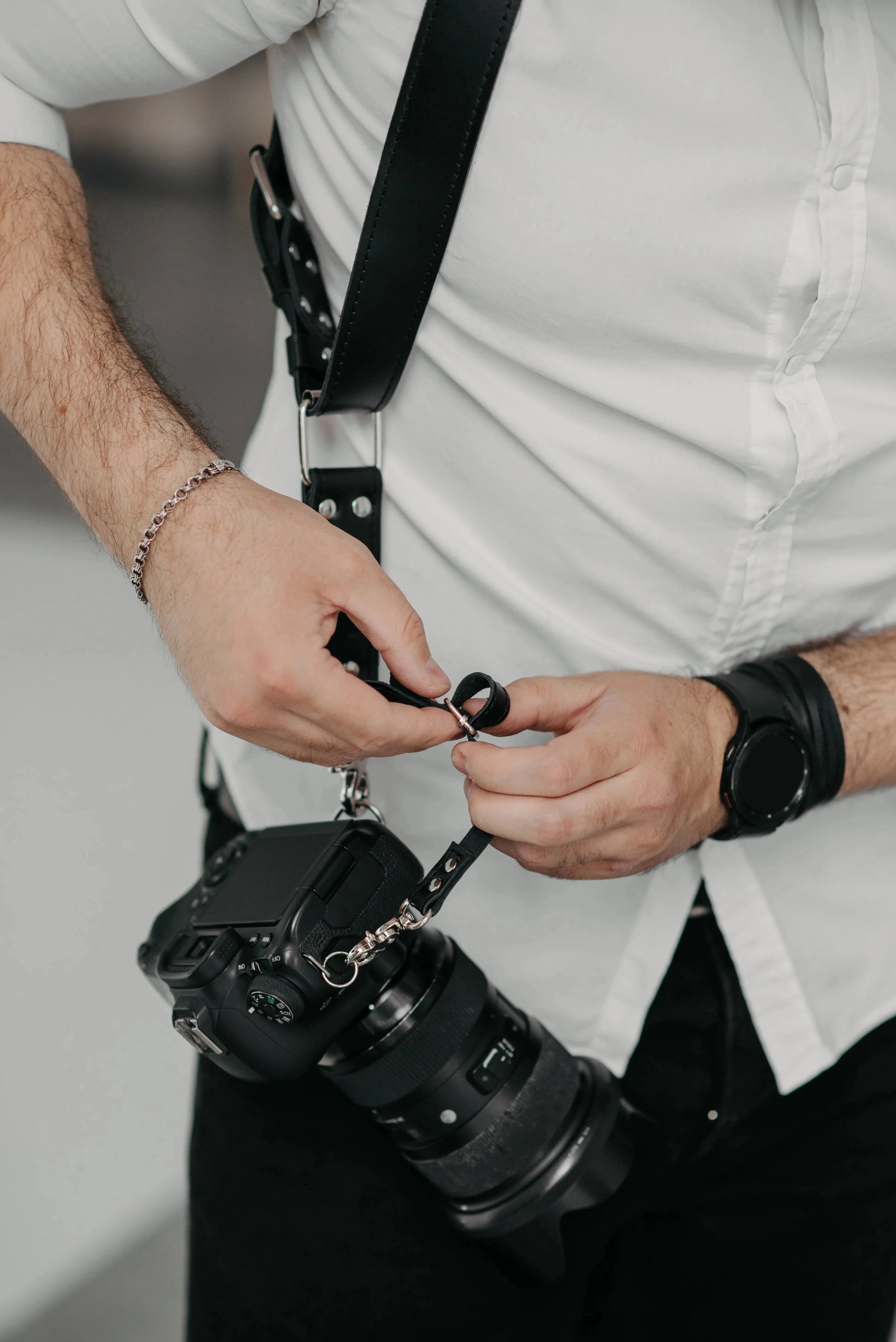 Leather Double Camera Harness | Black - Skin and Skin