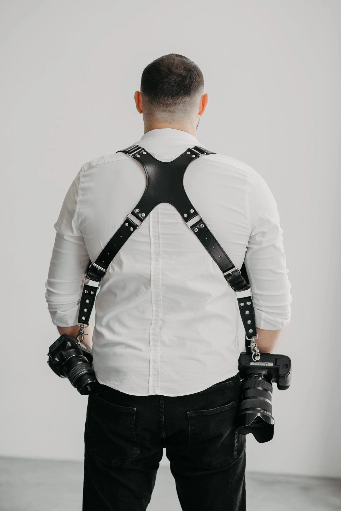 Leather Double Camera Harness | Black - Skin and Skin