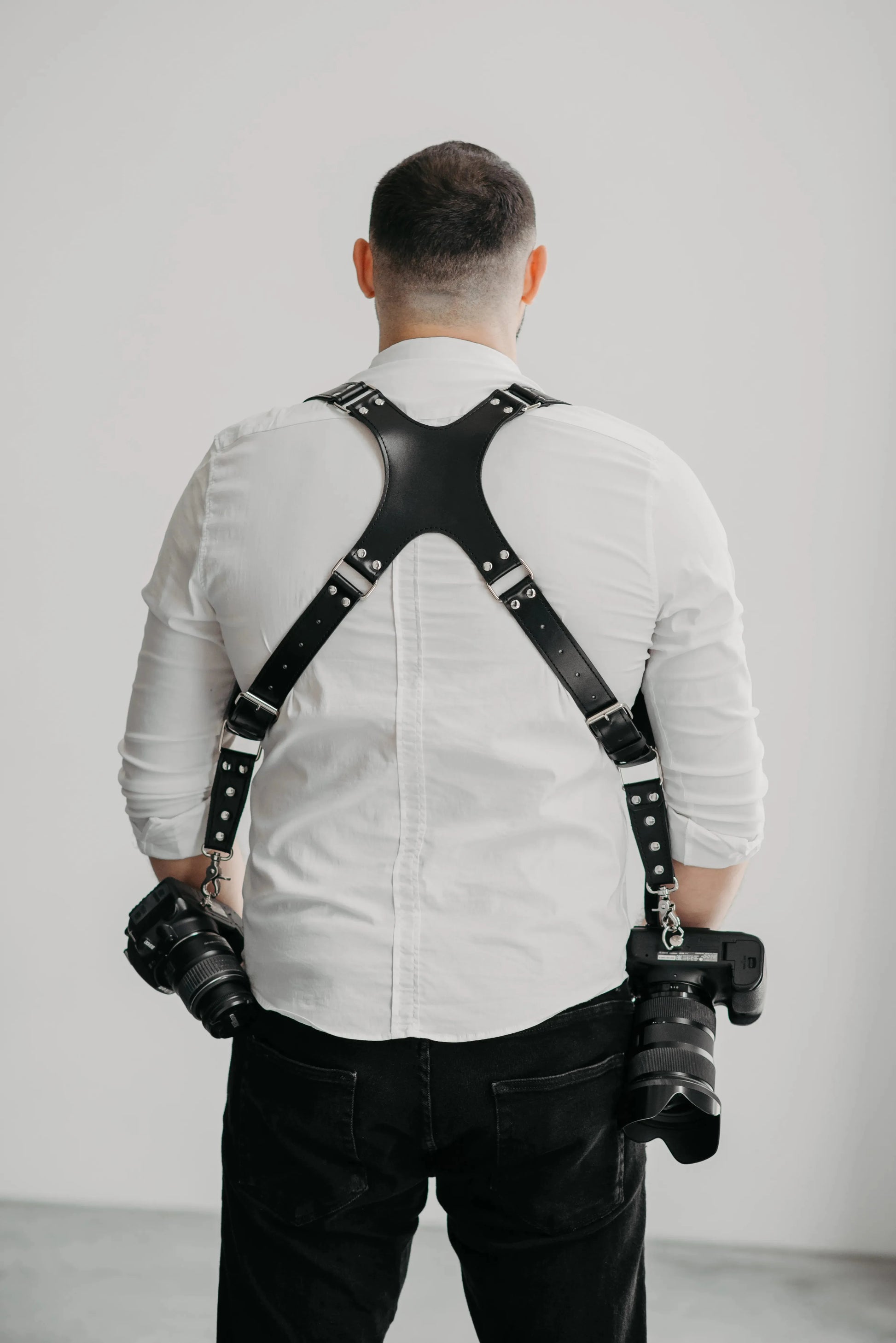 Leather Double Camera Harness | Black - Skin and Skin