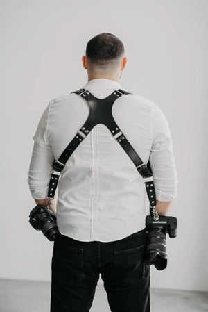 Leather Double Camera Harness | Black - Skin and Skin