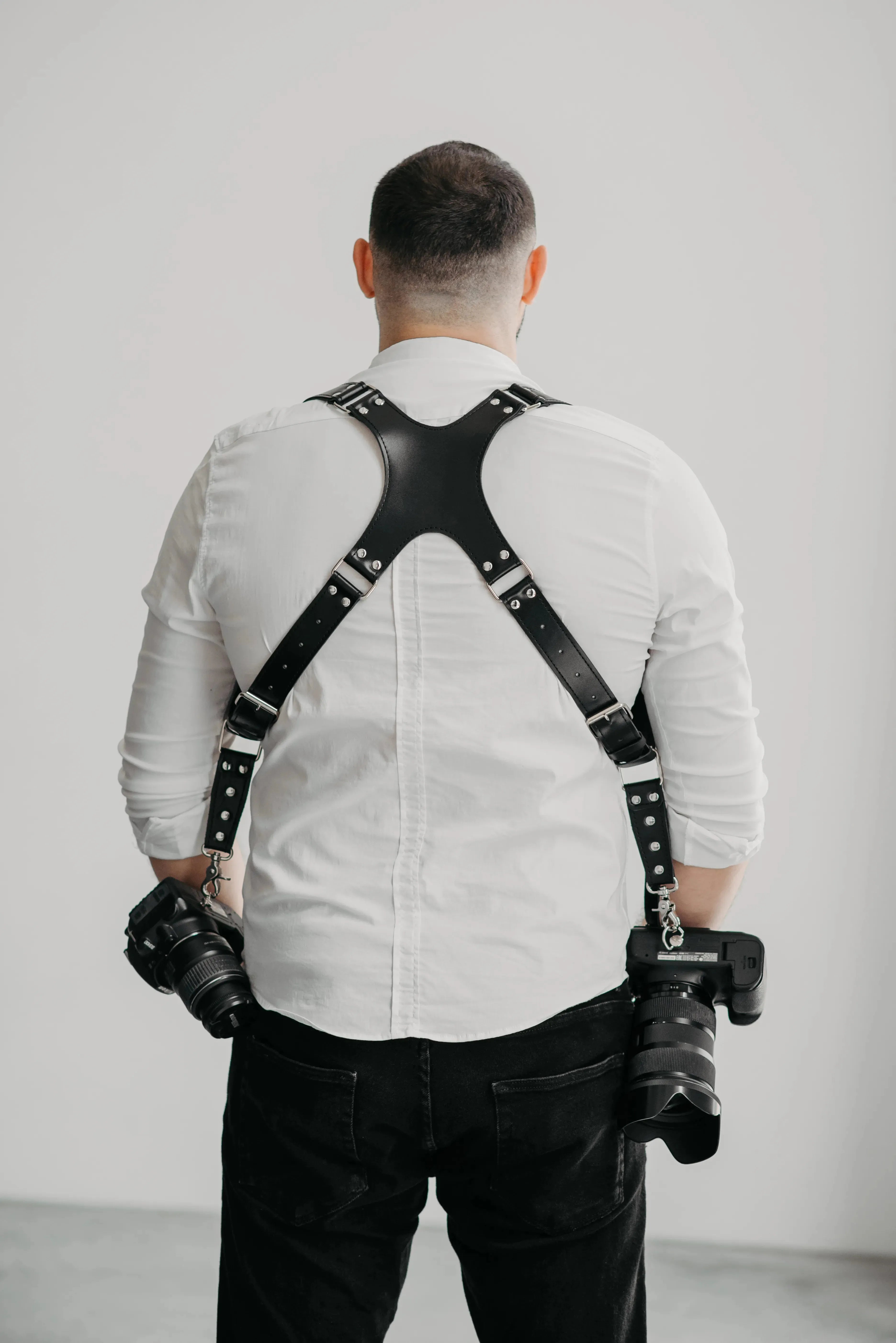 Leather Double Camera Harness | Black - Skin and Skin