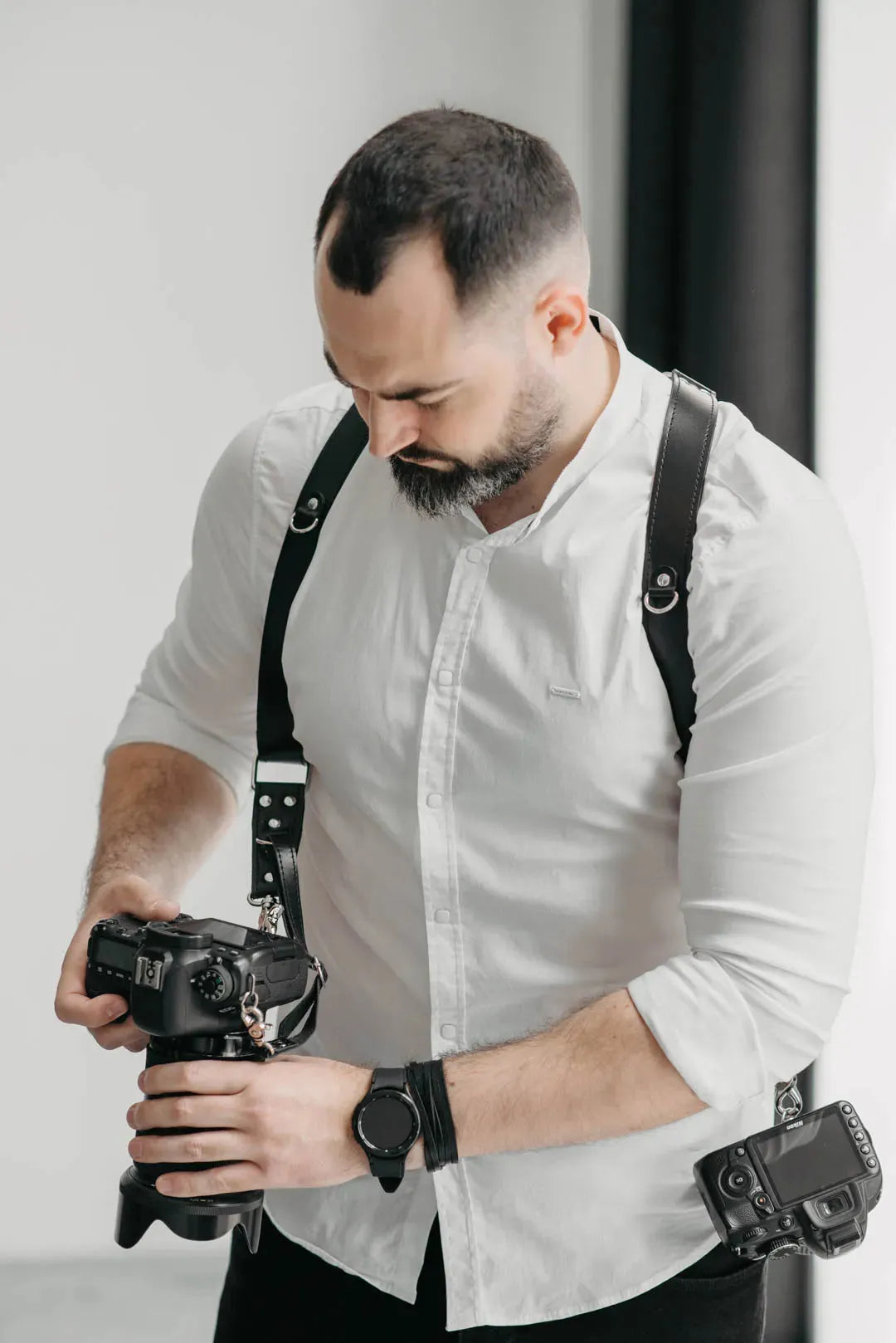 Leather Double Camera Harness - Matted | Black - Skin and Skin