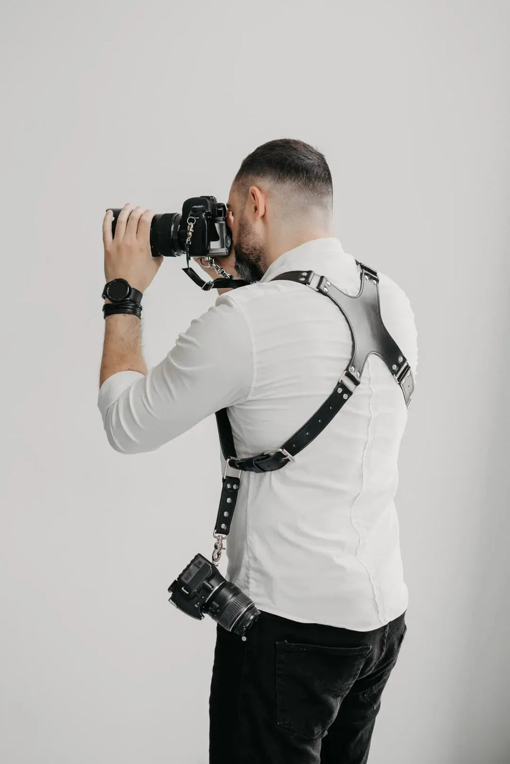 Leather Double Camera Harness - Matted | Black - Skin and Skin