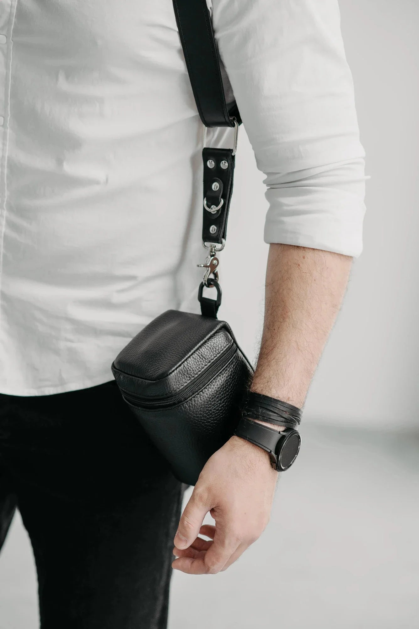 Leather Double Camera Harness | Black - Skin and Skin