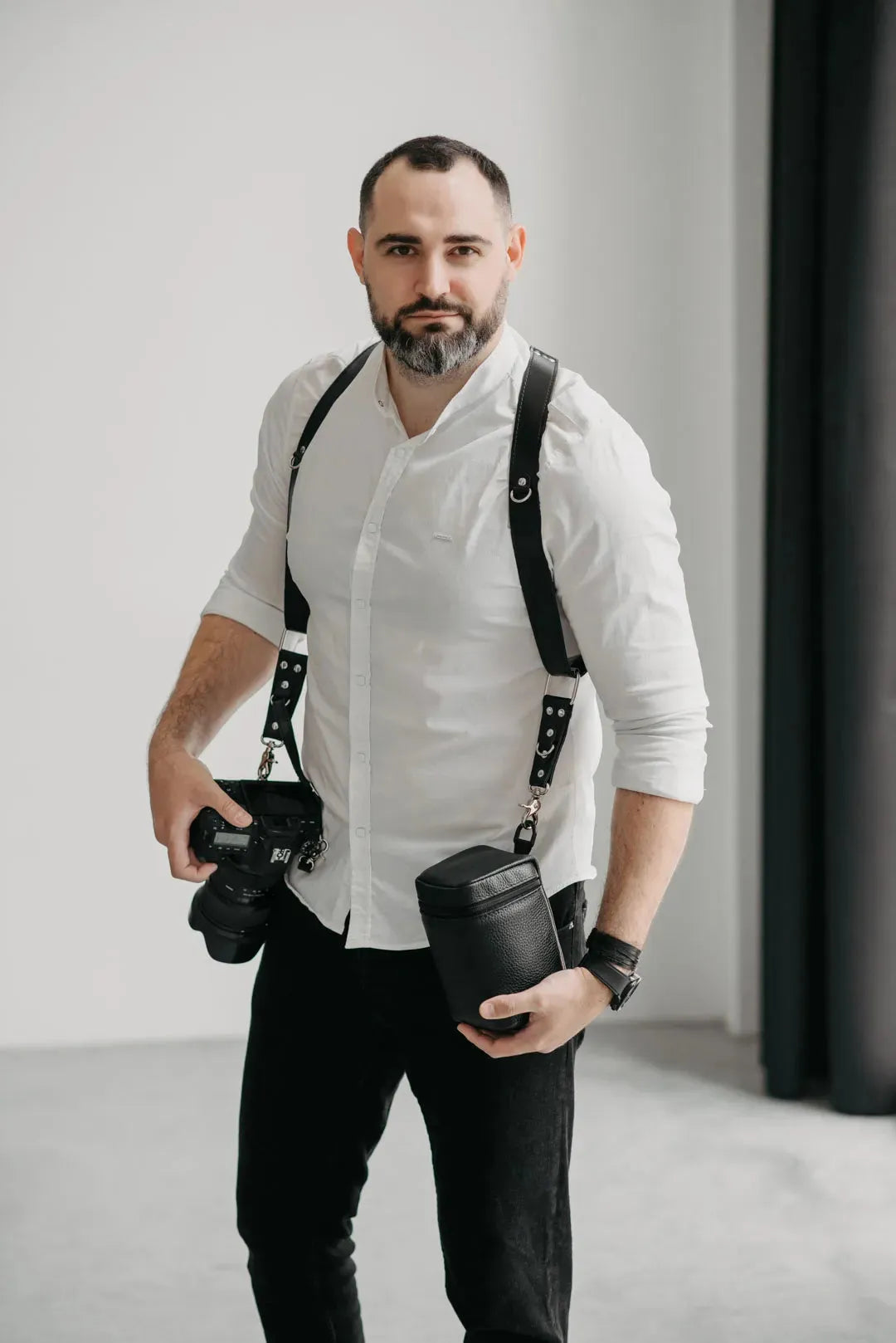 Leather Double Camera Harness - Matted | Black - Skin and Skin