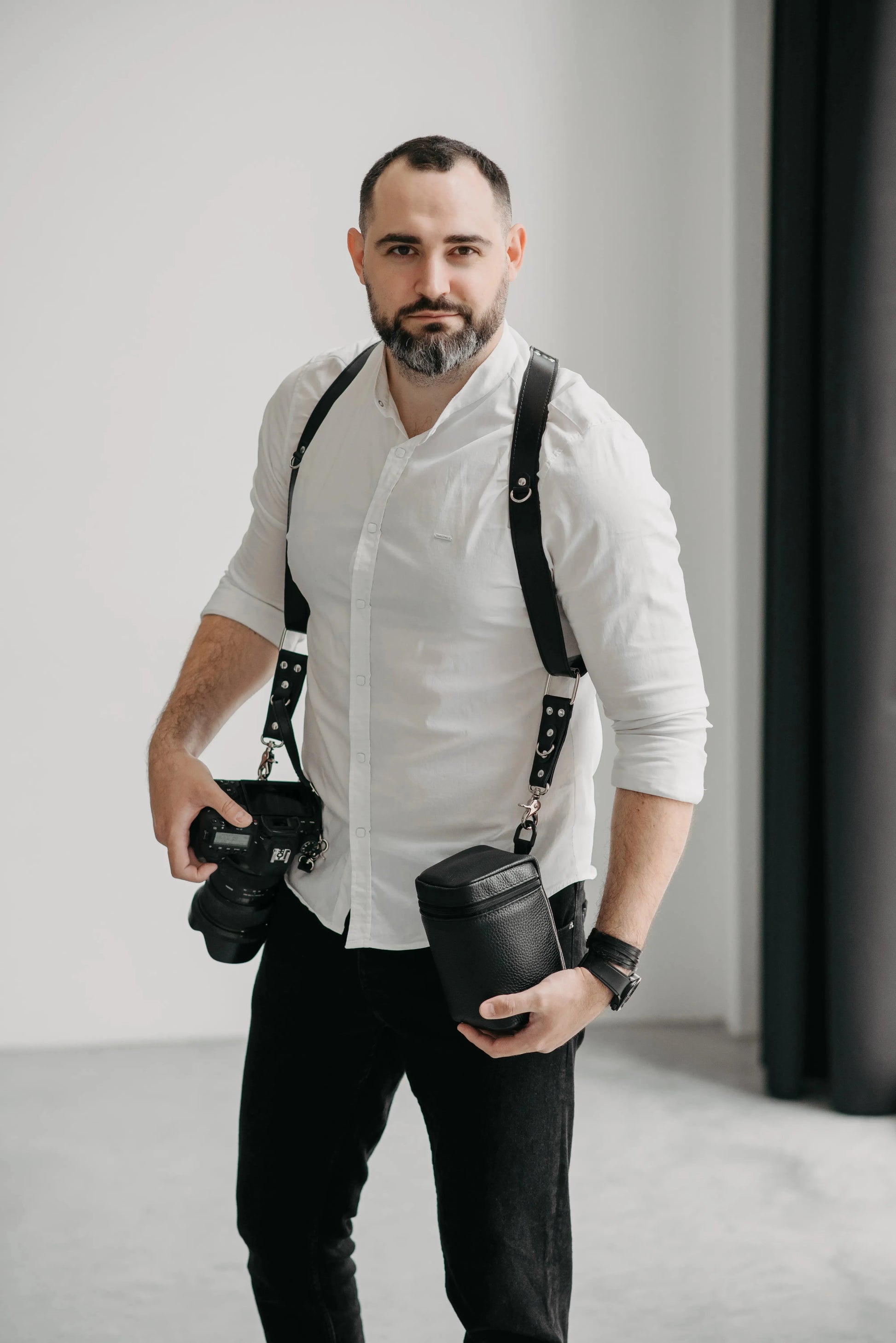 Leather Double Camera Harness | Black - Skin and Skin