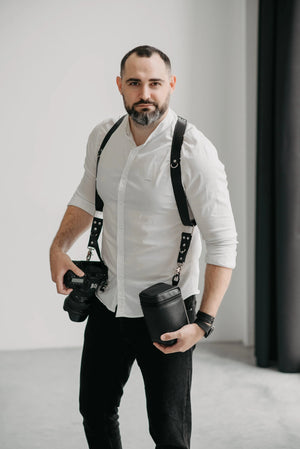 Leather Double Camera Harness | Black - Skin and Skin