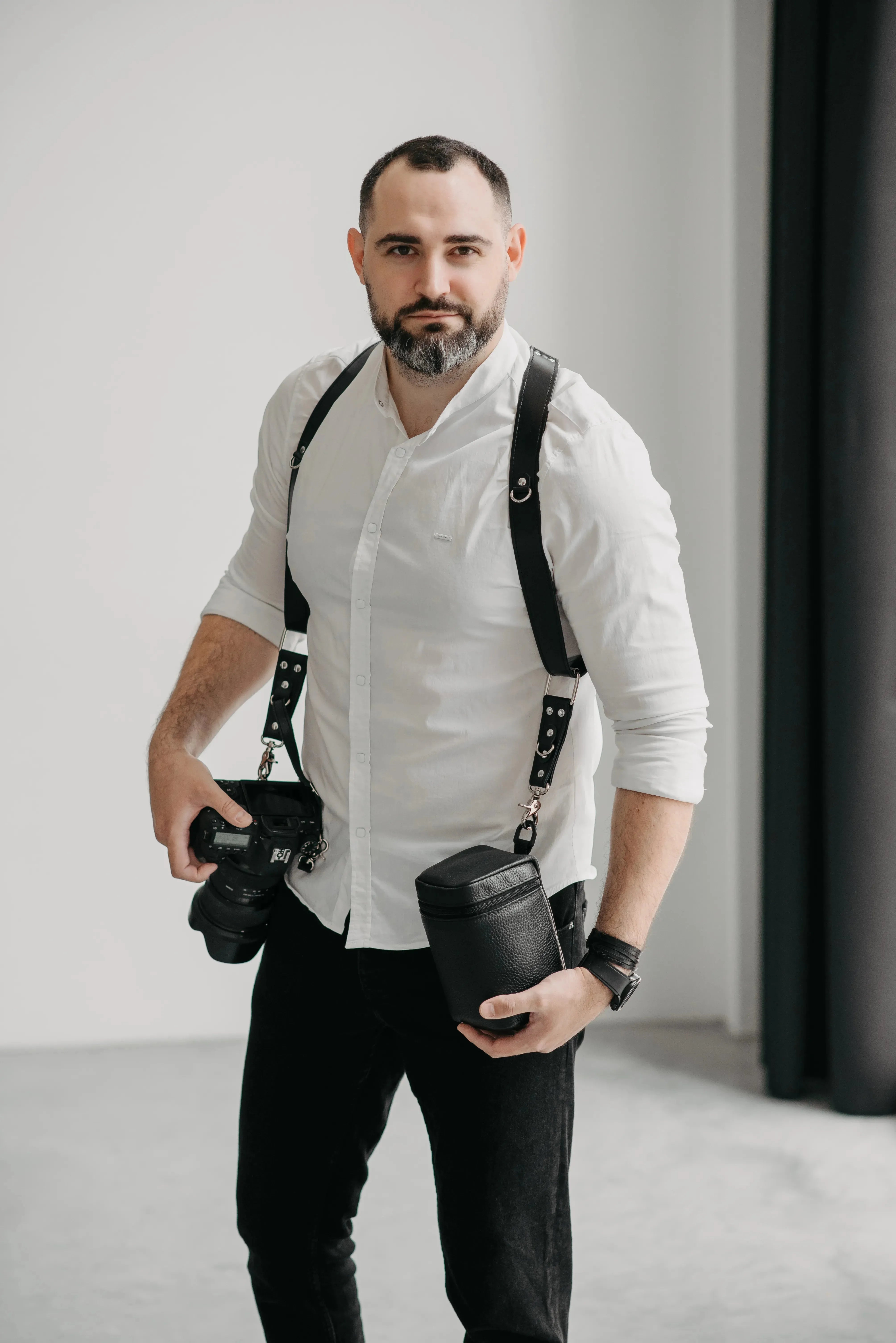 Leather Double Camera Harness | Black - Skin and Skin