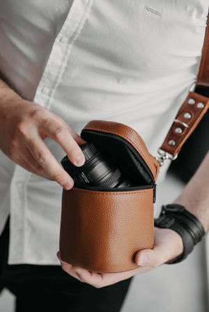 Full-Grain Leather Camera Lens Case | Cognac - Skin and Skin