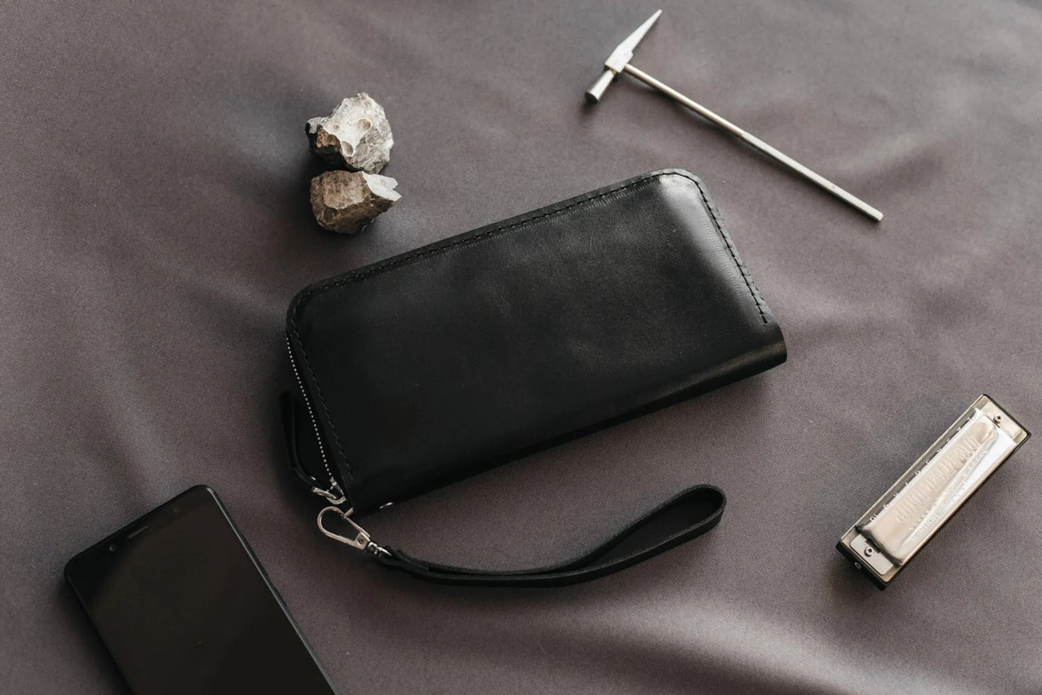 Zip Leather Clutch Wallet | Smooth Black - Skin and Skin