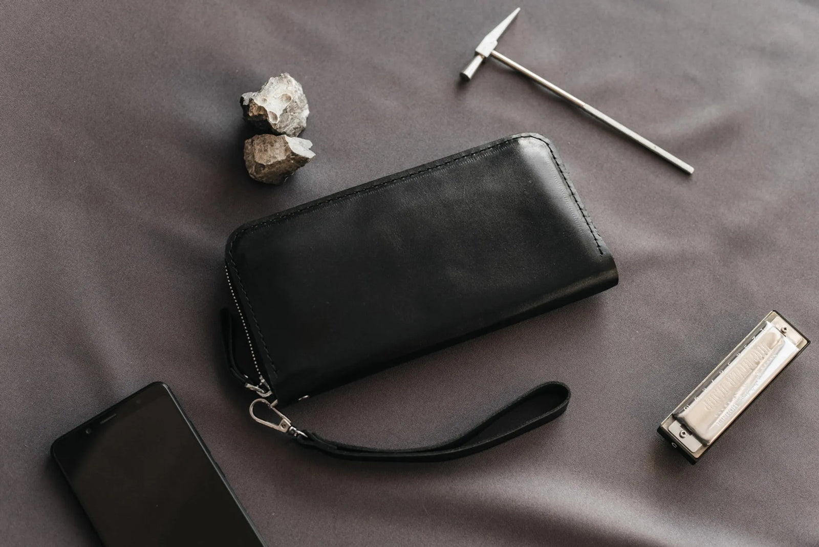 Zip Leather Clutch Wallet | Smooth Black - Skin and Skin