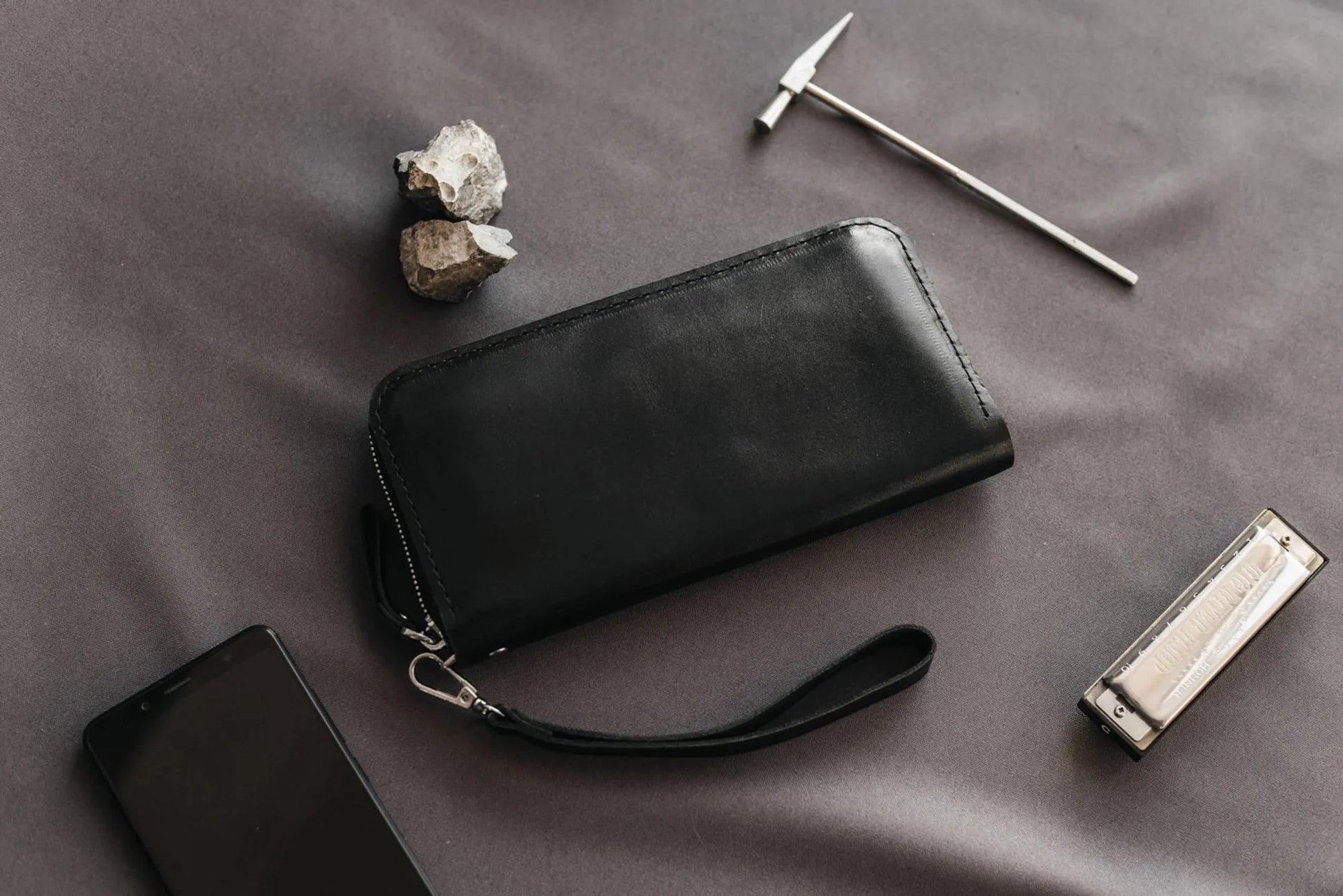 Zip Leather Clutch Wallet | Smooth Black - Skin and Skin