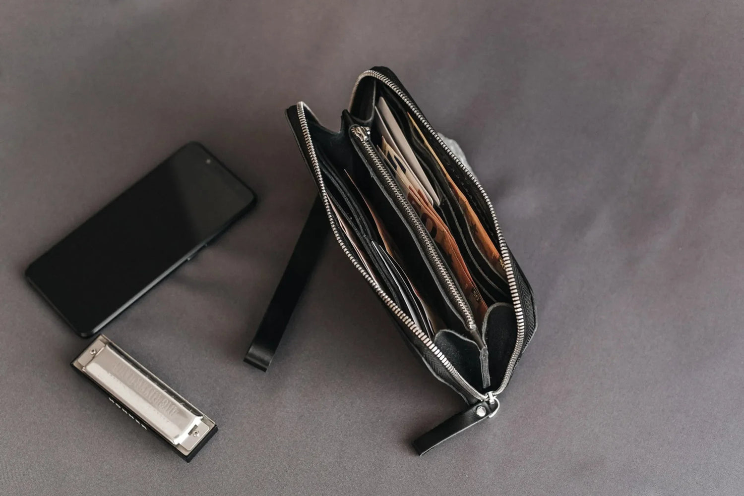 Zip Leather Clutch Wallet | Smooth Black - Skin and Skin