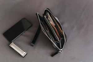 Zip Leather Clutch Wallet | Smooth Black - Skin and Skin