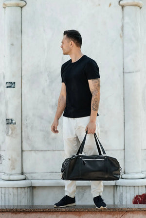 Travel Bag / Duffel Bag - Smooth leather Leather Duffel Bag - Stout | Black - Skin and Skin