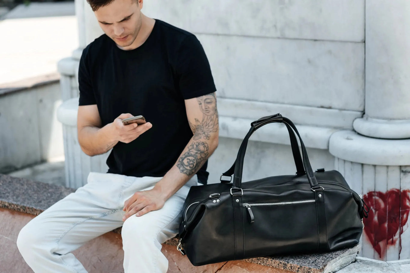 Travel Bag / Duffel Bag - Smooth leather Leather Duffel Bag - Stout | Black - Skin and Skin