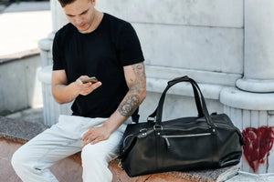 Travel Bag / Duffel Bag - Smooth leather Leather Duffel Bag - Stout | Black - Skin and Skin