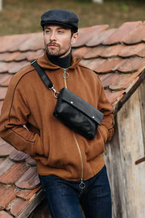 Men's Leather Crossbody Bag L | Smooth Black - Skin and Skin