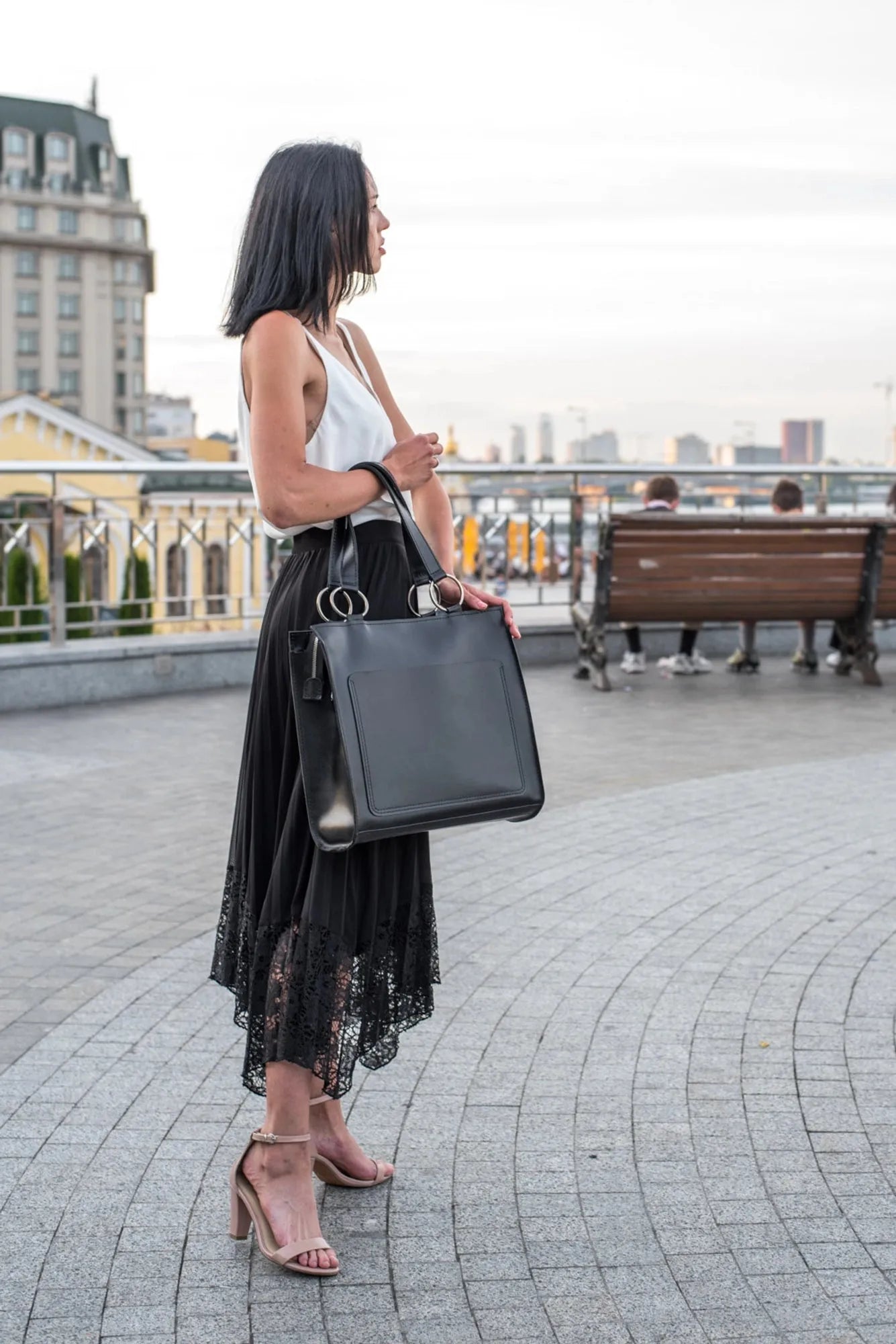 Leather Hadle Tote Bag - Confident | Smooth Black - Skin and Skin