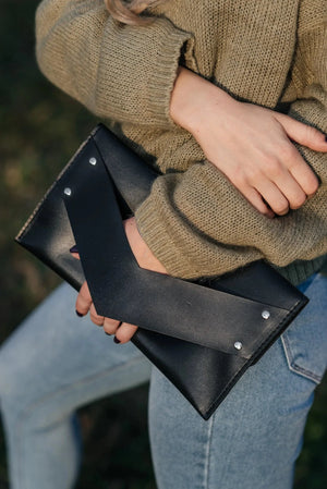 Double Face Leather Clutch | Smooth Black - Skin and Skin