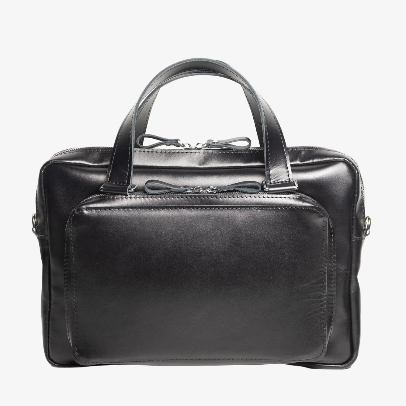Leather Laptop Briefcase with Organizer | Smooth Black - Skin and Skin