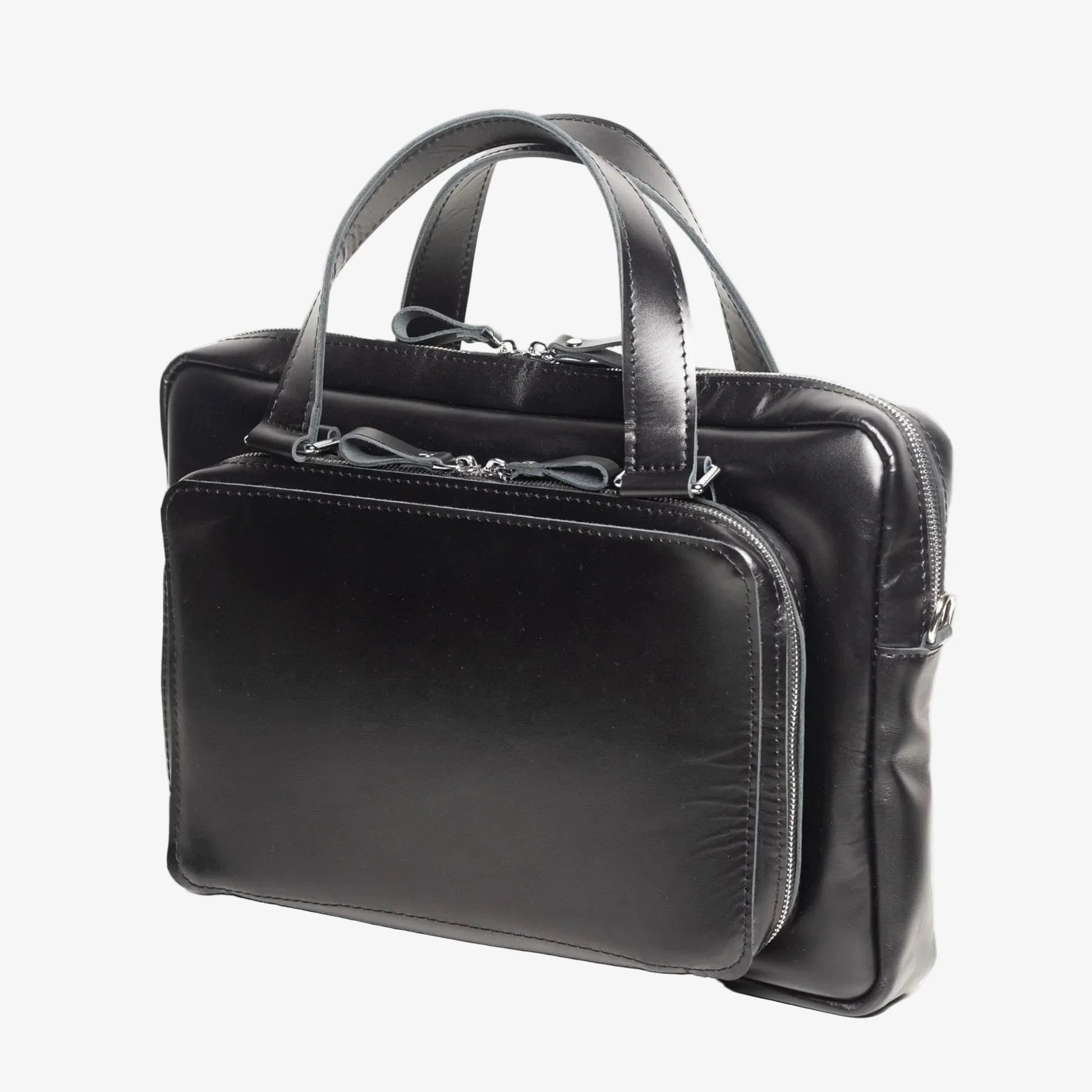Leather Laptop Briefcase with Organizer | Smooth Black - Skin and Skin