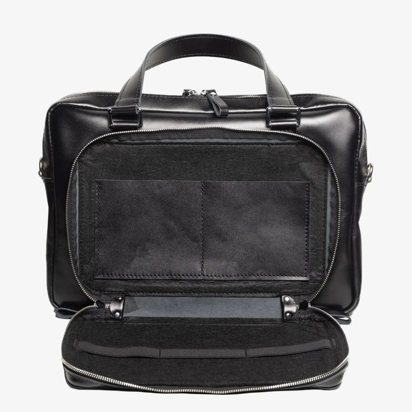 Leather Laptop Briefcase with Organizer | Smooth Black - Skin and Skin
