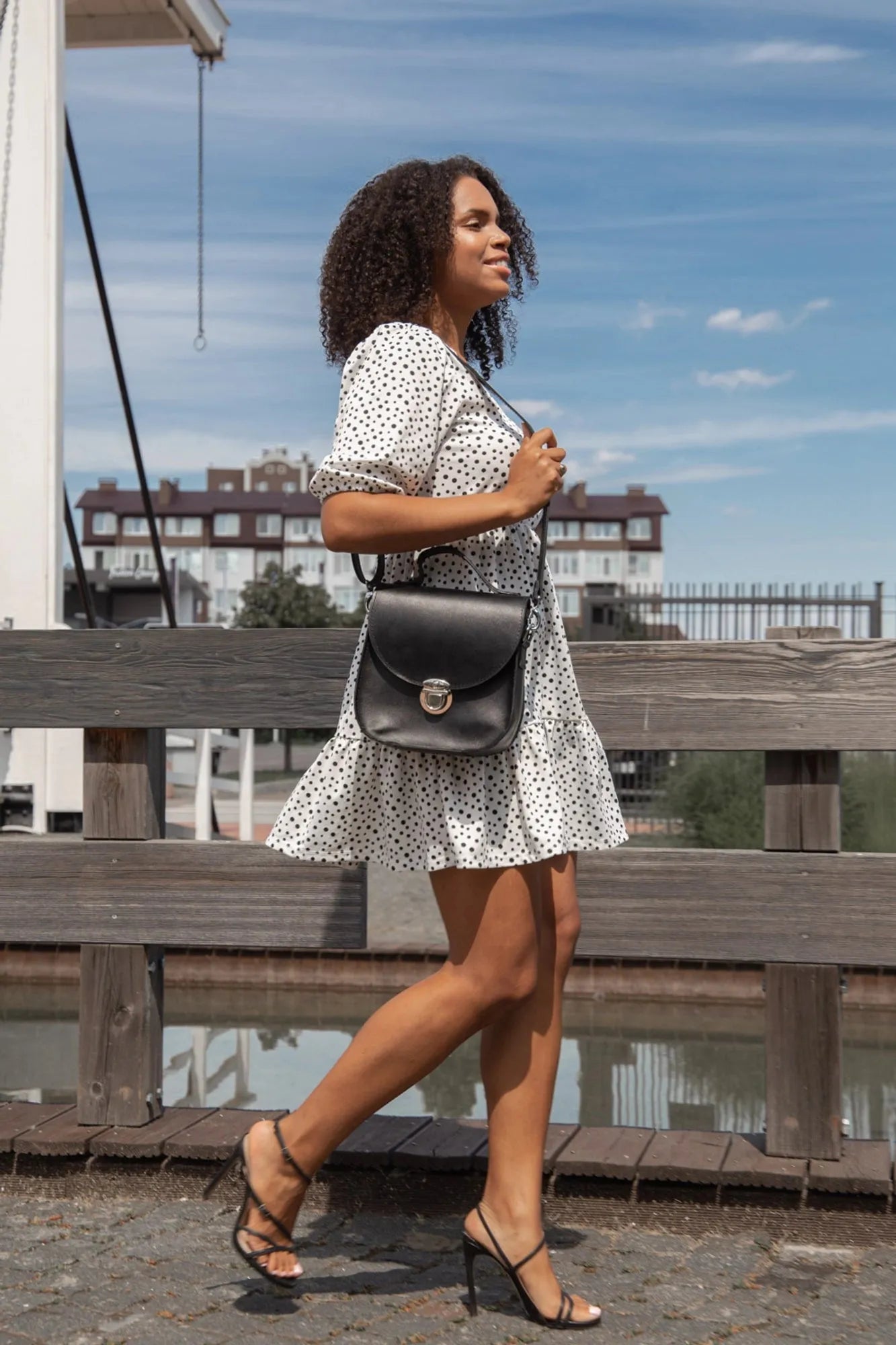 Women's Leather Crossbody Bag - Blossom | Smooth Black - Skin and Skin