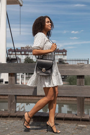 Women's Leather Crossbody Bag - Blossom | Smooth Black - Skin and Skin