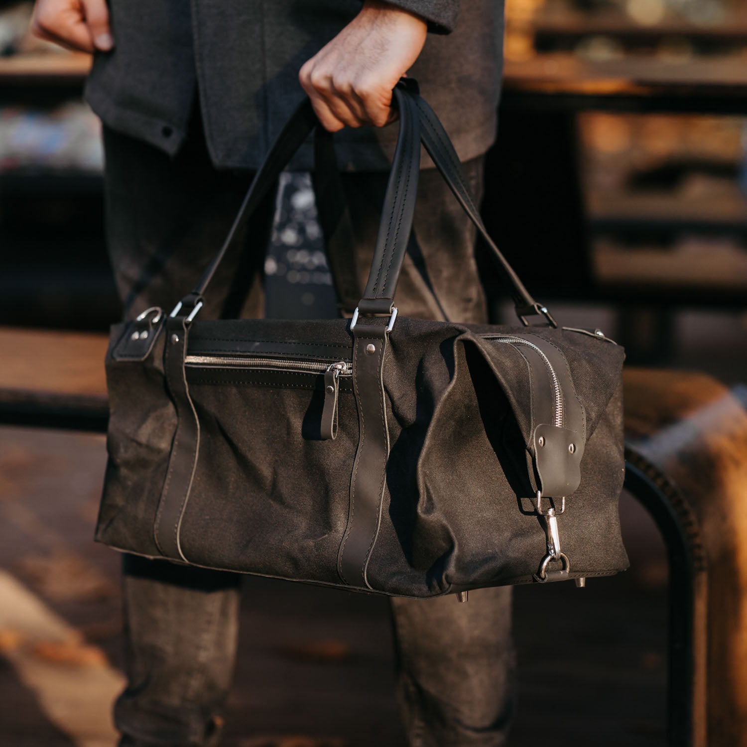 Дорожня сумка з вощеного канвасу та шкіри | Stout M/L