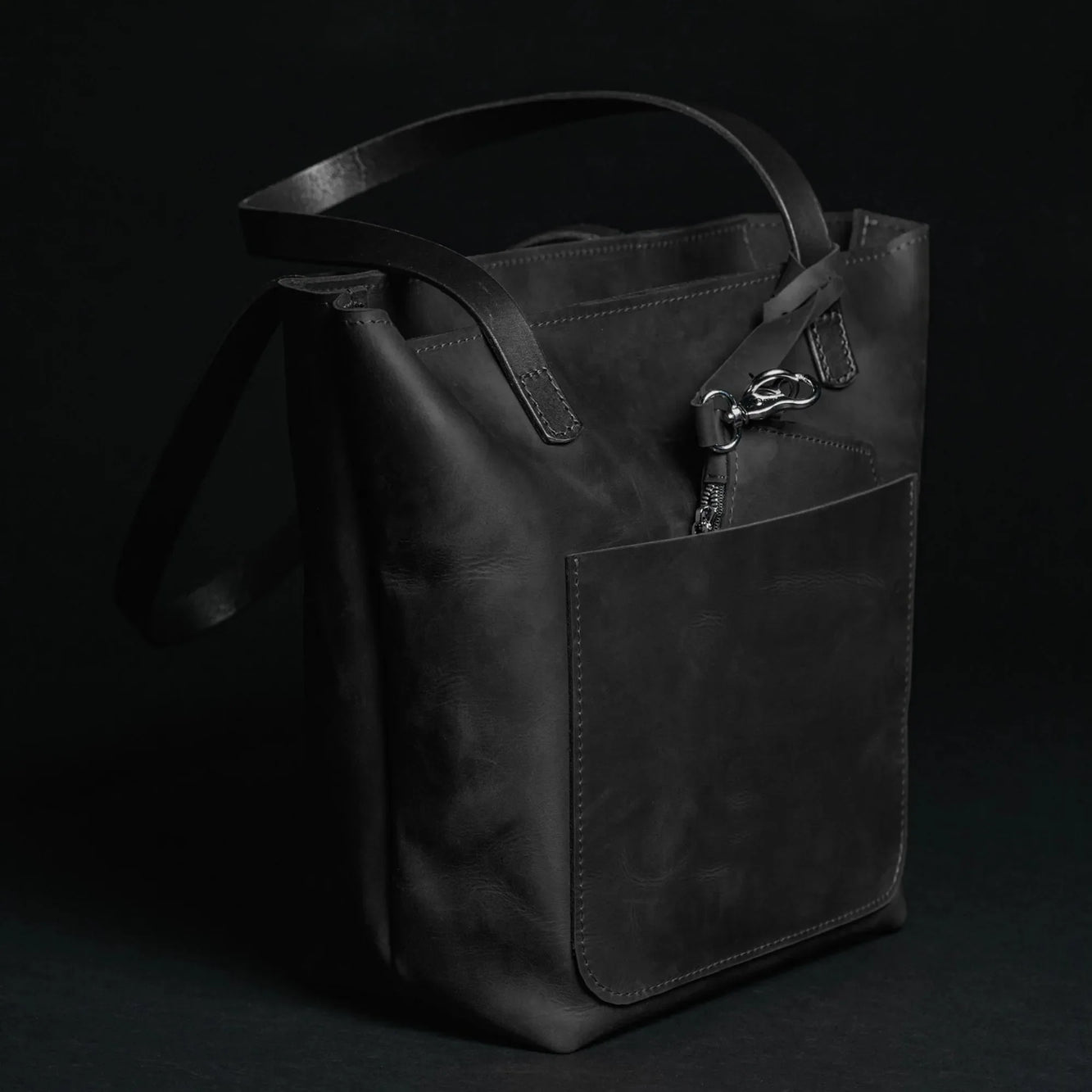 Distressed Leather Tote with pouch | Black - Skin and Skin