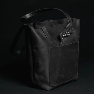Distressed Leather Tote with pouch | Black - Skin and Skin