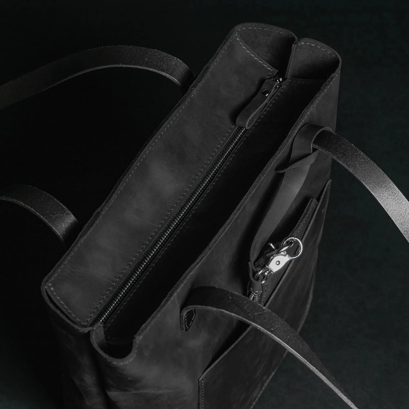 Distressed Leather Tote with pouch | Black - Skin and Skin