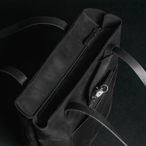 Distressed Leather Tote with pouch | Black - Skin and Skin