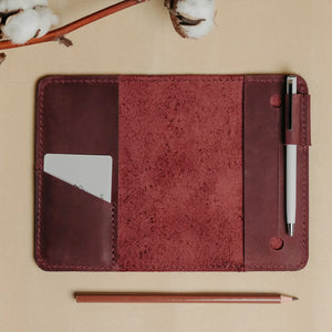 Distressed Leather Notebook cover A6, A5, B5, B6, A4 | Burgundy - Skin and Skin