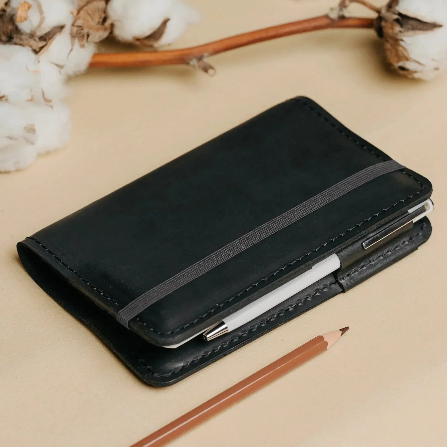Distressed Leather Notebook cover A6, A5, B5, B6, A4 | Black - Skin and Skin