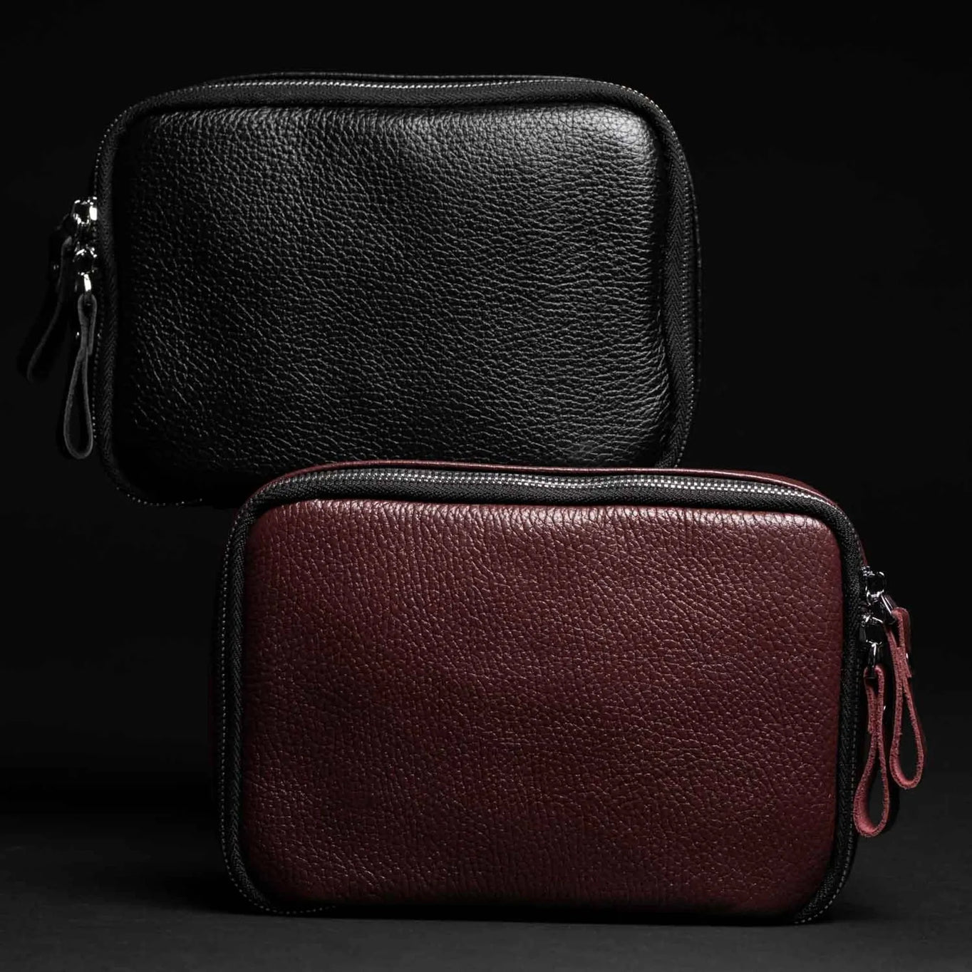 Leather Tech Organizer for Daily Use | Grainy Black - Skin and Skin